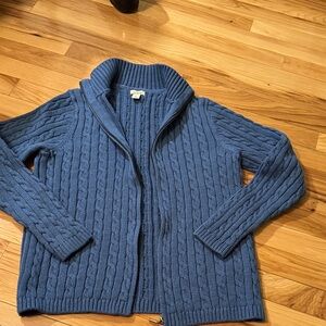 Cable-Knit Zip Front Women’s Sweater Cardigan - Blue